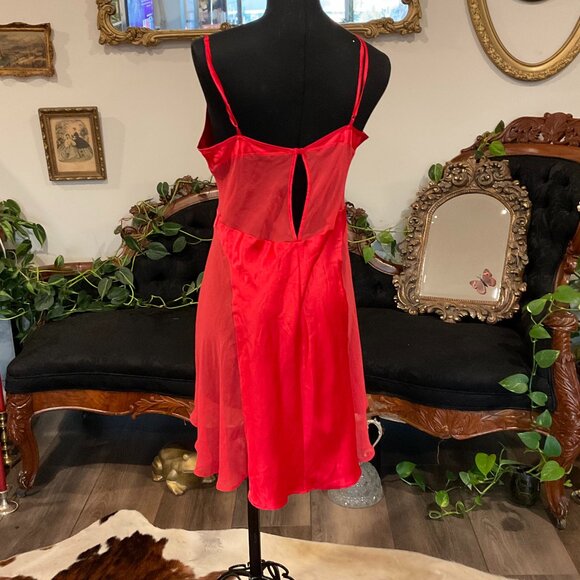 Y2K Vintage Victoria's Secret Sheer Slip Dress Spaghetti Strap Size L Red - Picture 3 of 5